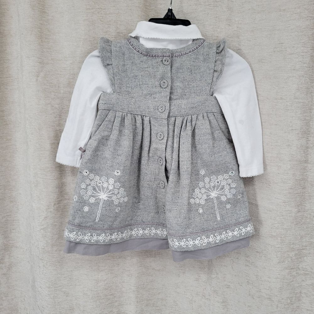 MONSOON Gray Wool Blend Dress with withe embroidery 3-6mo - Picture 3 of 16